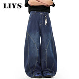Unisex Blue Wide-Leg Balloon Jeans