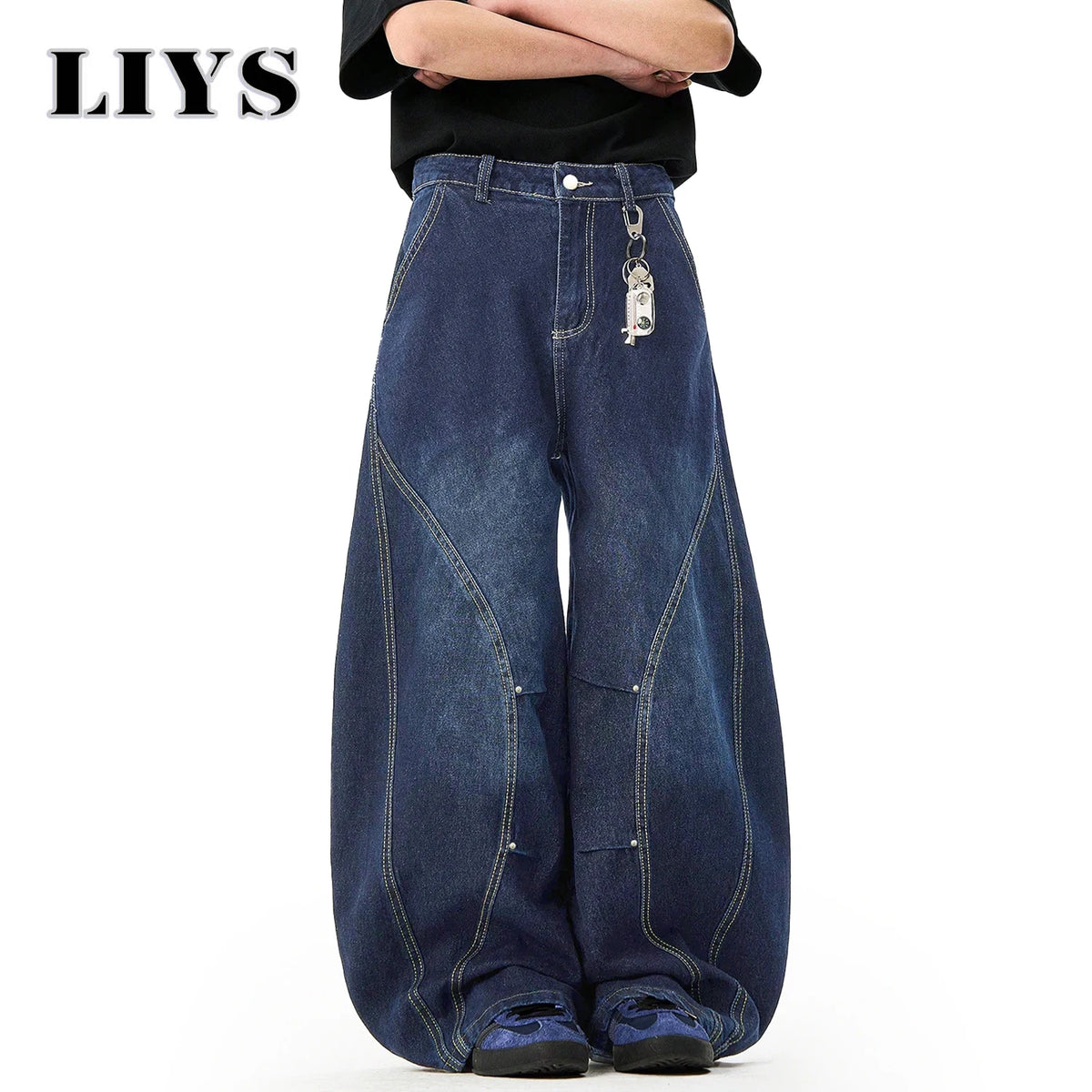 Unisex Blue Wide-Leg Balloon Jeans