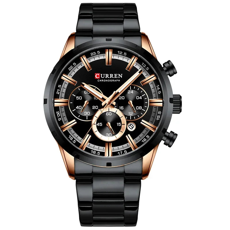 Men's six-needle multifunctional watch Waterproof calendar round strap stainless steel strap date men's business men's watch
