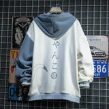 Japanese Style Cat Print Patchwork Hoodie