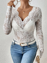 Elegant Floral Lace V-Neck Top