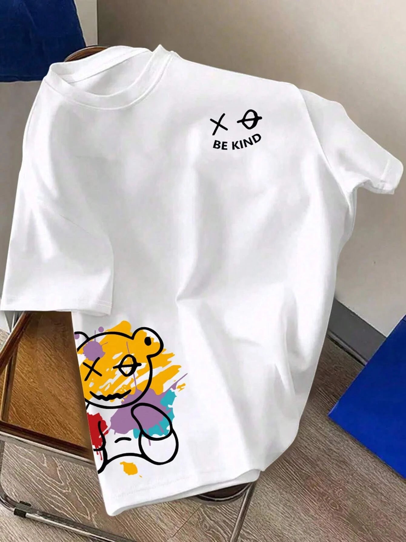 Men’s 100% Pure Cotton "BE KIND" Cartoon Print Loose Fit T-Shirt