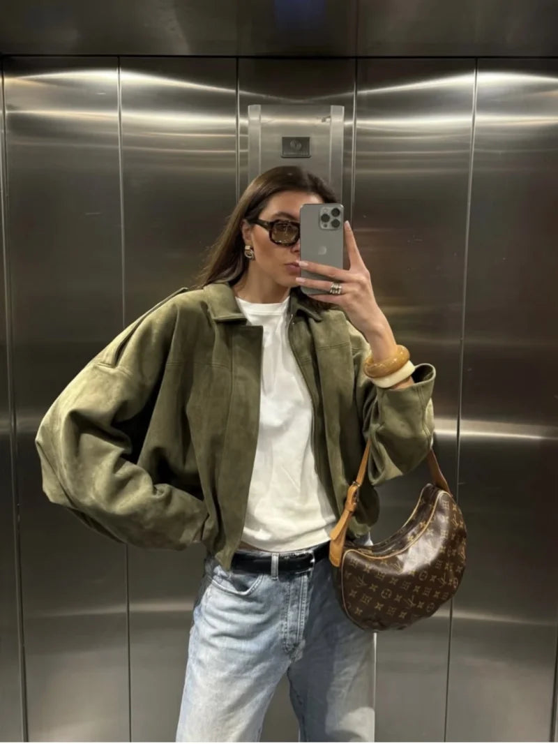 ETJ Women's Suede Lapel Shoulder Jacket – Spring 2026