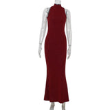 Elegant Red Sequin Sleeveless Maxi Gown