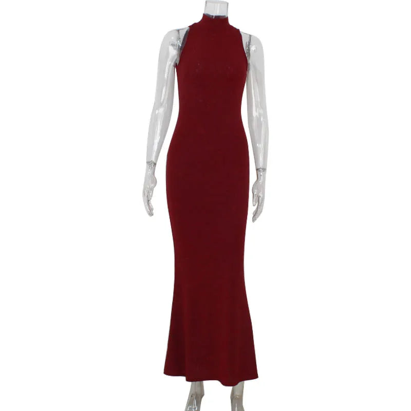 Elegant Red Sequin Sleeveless Maxi Gown