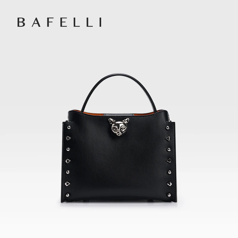 2026 New Top Layer Cowhide Leather Rivet Handbag Adjustable Shoulder Strap Crossbody Handbag