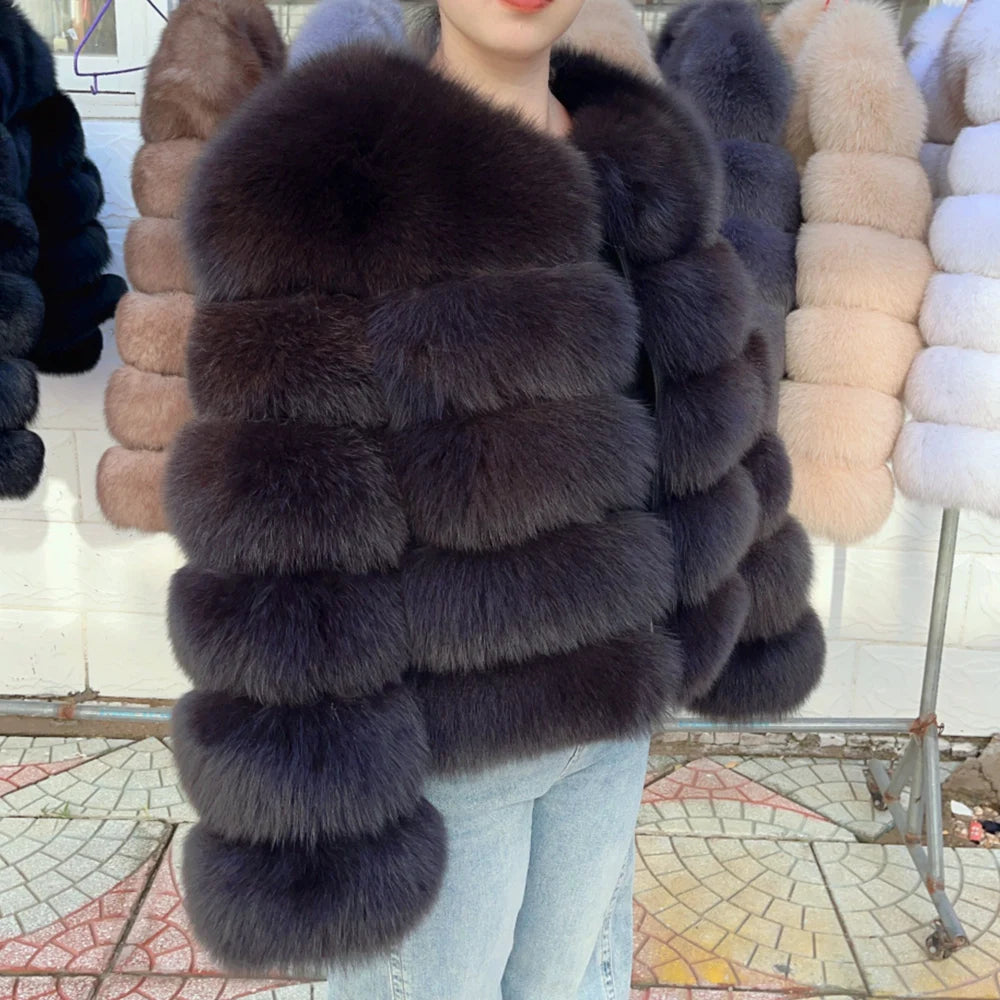 Genuine Fox Fur & Leather Winter Coat