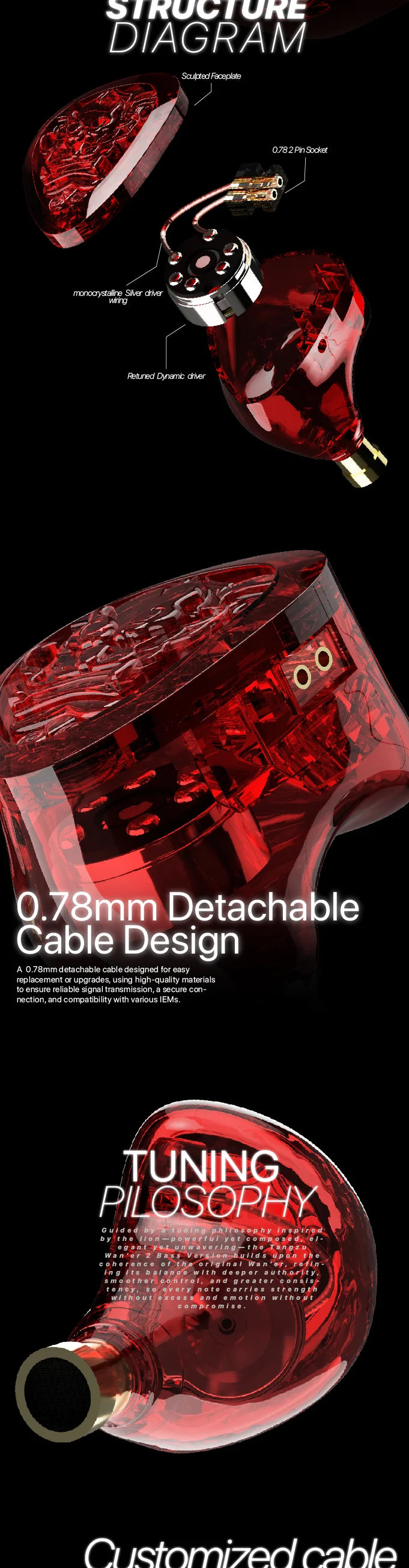 TANGZU Waner 2 Red Lion – HiFi Wired In-Ear Earphones