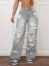 Women's Distressed Wide Leg Jeans | High Waist Denim