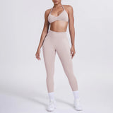 Women 2pcs Patchwork Sport Yoga Suit Training Sleeveless Sport Gym Tops Tummy Control Slimming Booty Leggings Yoga Suit Sports