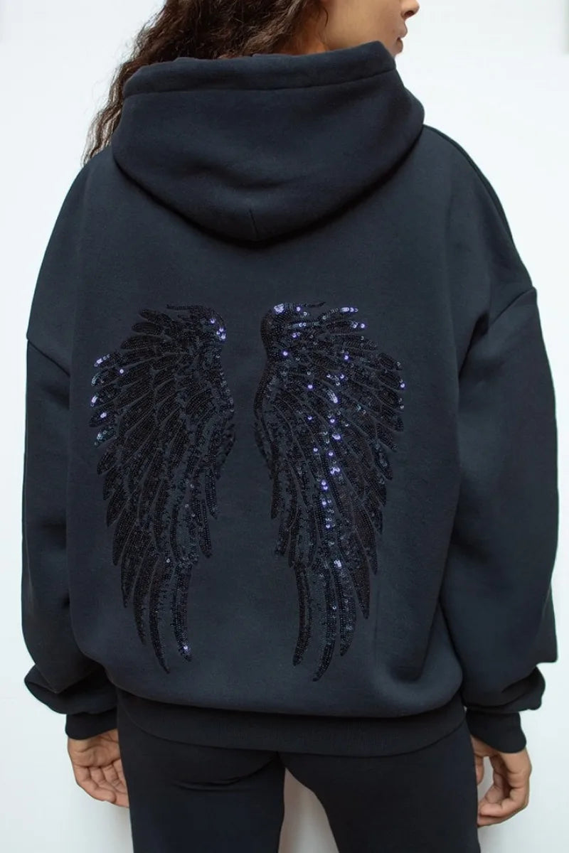 Women's Y2K Sequin Angel Wings Hoodie