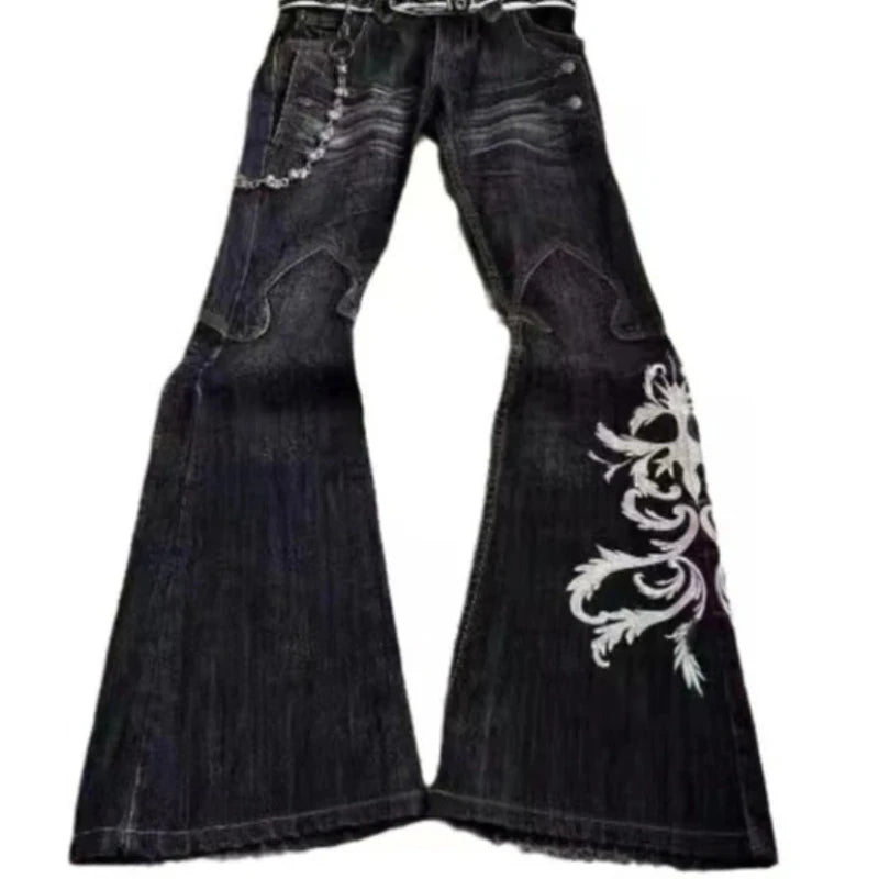 Harajuku Rock Punk High-Waist Embroidered Jeans