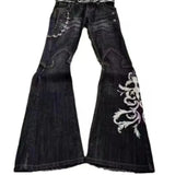 Harajuku Rock Punk High-Waist Embroidered Jeans