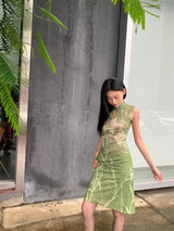 CHEERART Two Piece Set For Women Elegant Summer Outfit Green Lily Floral Vintage Top And Skirt Set Ladies Clothes 2024