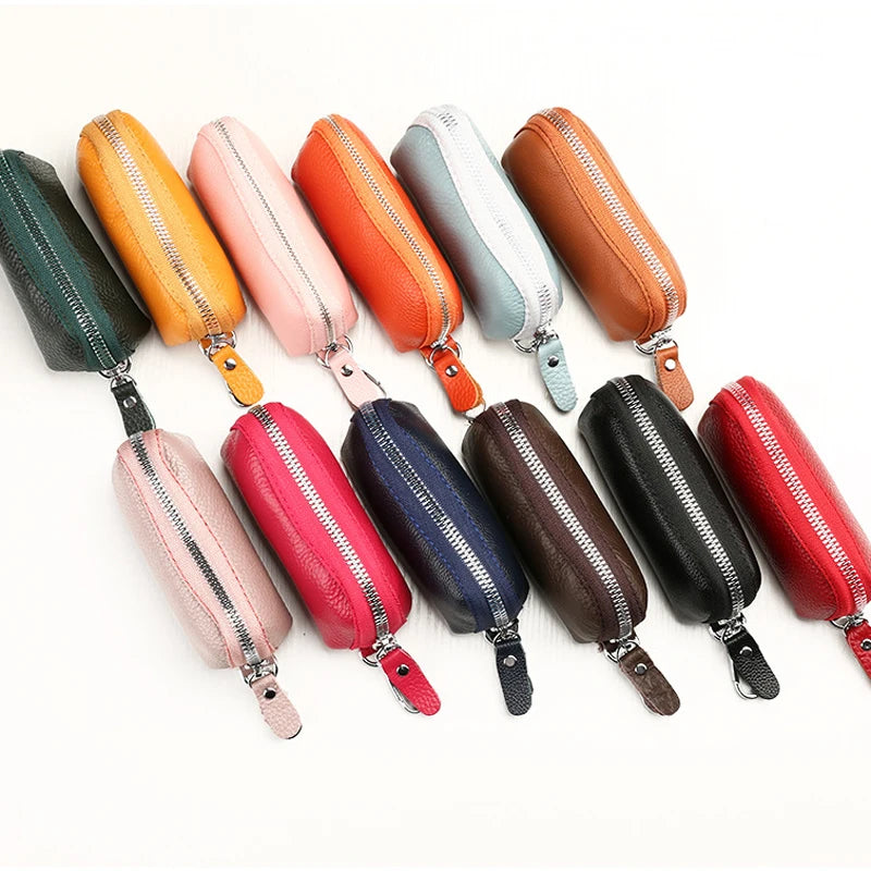 EDC Keychain for Women Genuine Leather Key Box for Car Keys Holder Case Mini  Pocket Card Wallet Coin Pouch Women's Purses