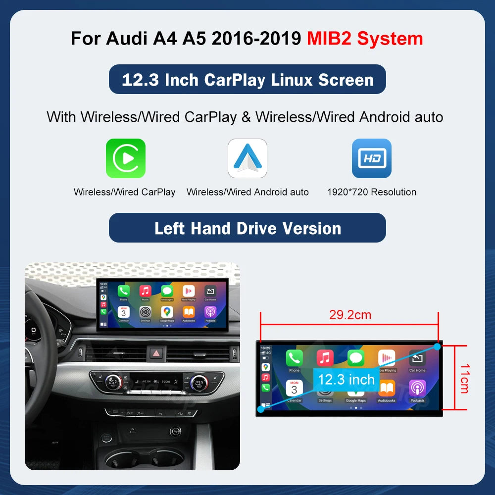 12.3" Audi A4/A5/S4/S5 Multimedia Touch Screen – Wireless CarPlay & Android Auto