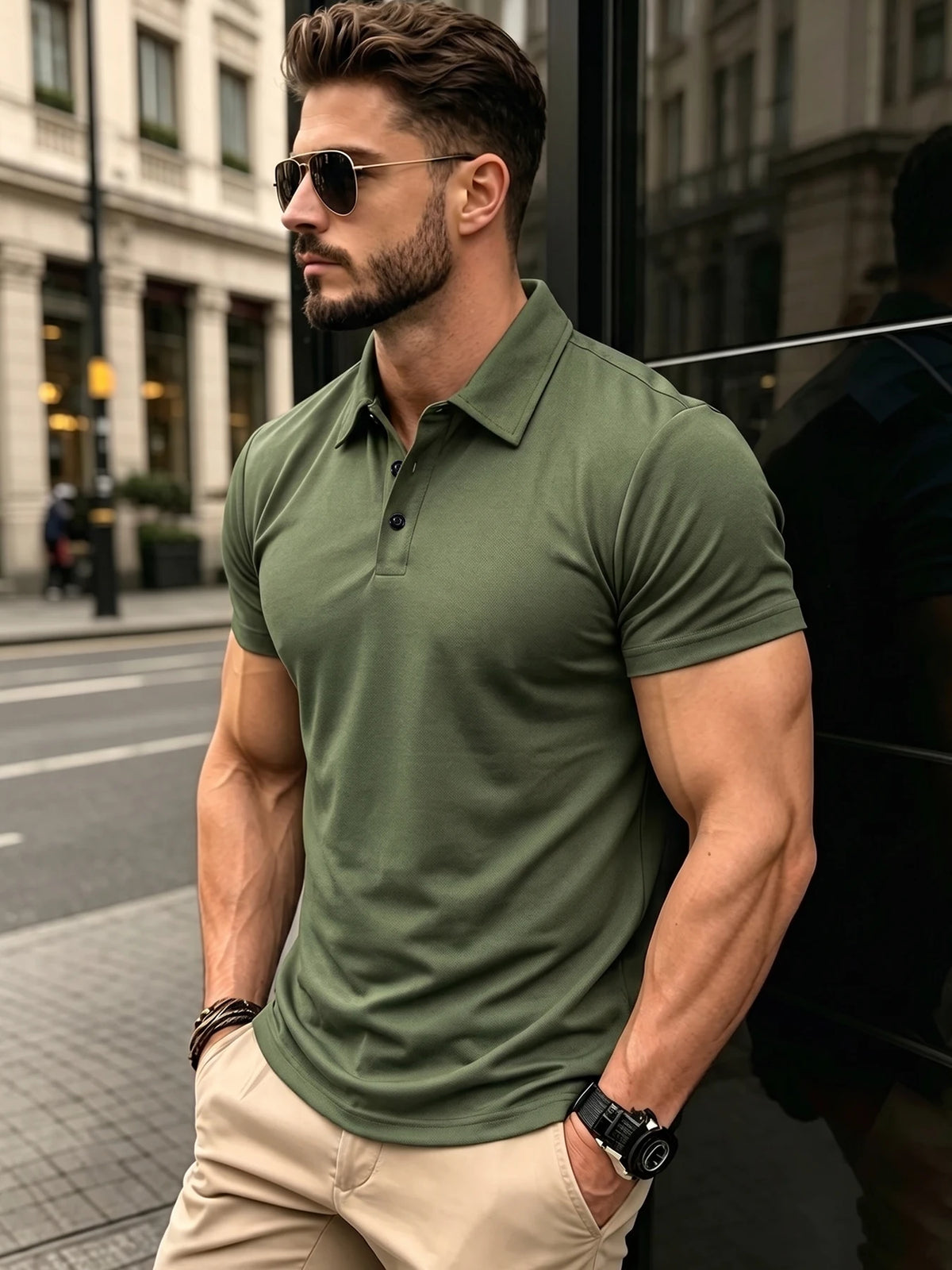 Men Classic Solid Polo Shirt Lapel Neck Short Sleeve Slim Fit Breathable Tee Smart Casual Office Daily Male Shirts