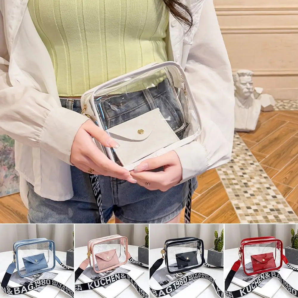 Transparent Crossbody Bag for Women Candy Color Letter Fashion Shoulder Bag PVC Transparent Jelly Bag Small Square Bag