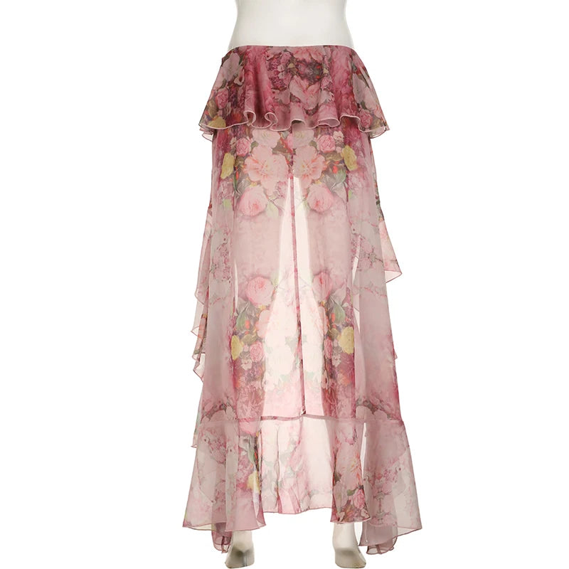 Y2K Floral Lace Long Skirt – Boho Beach & Party Style