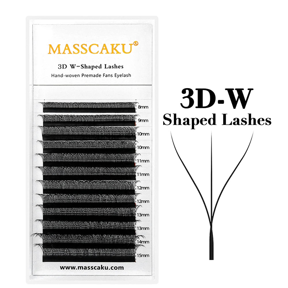 MASSCAKU 10cases/lot Lashes 8D W Shape Volume 12Rows Eyelash Extensions Volume Premade Fans Eyelash Super Soft Full Dense Lashes