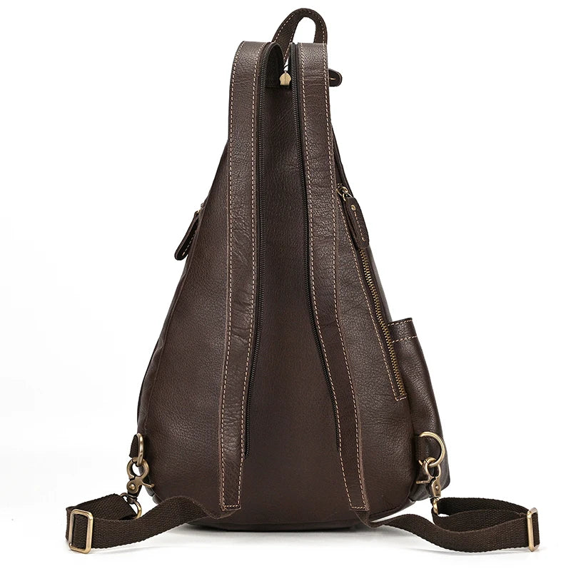 Single Shoulder Bagpack Genuine Leather Chest Bag Outdoor Riding Bag Chest Packs For Biker Men Male Sling Bags Cow Leather