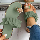 Women's Bohemian Flat Sandals — Pearl & Pineapple Detail Beach Slides