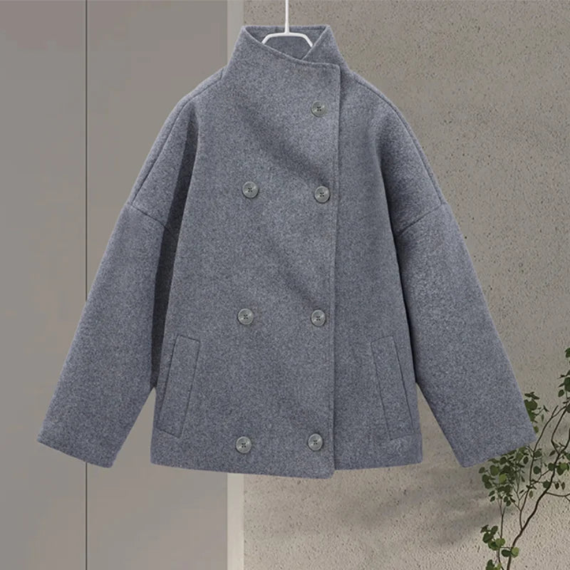 Stand Collar Woolen Short Coat