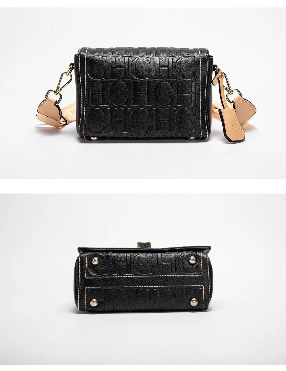 CH Crossbody Bag For Women Luxury Monogram Leather Handbag Fashion Wide Strap Shoulder Bag Elegant Lock Flap Bag For Daily Use