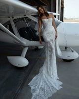 Kyoto Customized Pleated Lace Flower Sheath Wedding Dress Strapless Detachable Train vestidos de novia Exquisite Evening Dresses