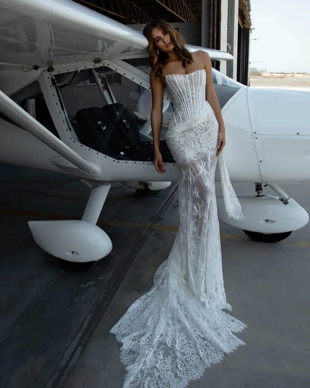 Kyoto Customized Pleated Lace Flower Sheath Wedding Dress Strapless Detachable Train vestidos de novia Exquisite Evening Dresses