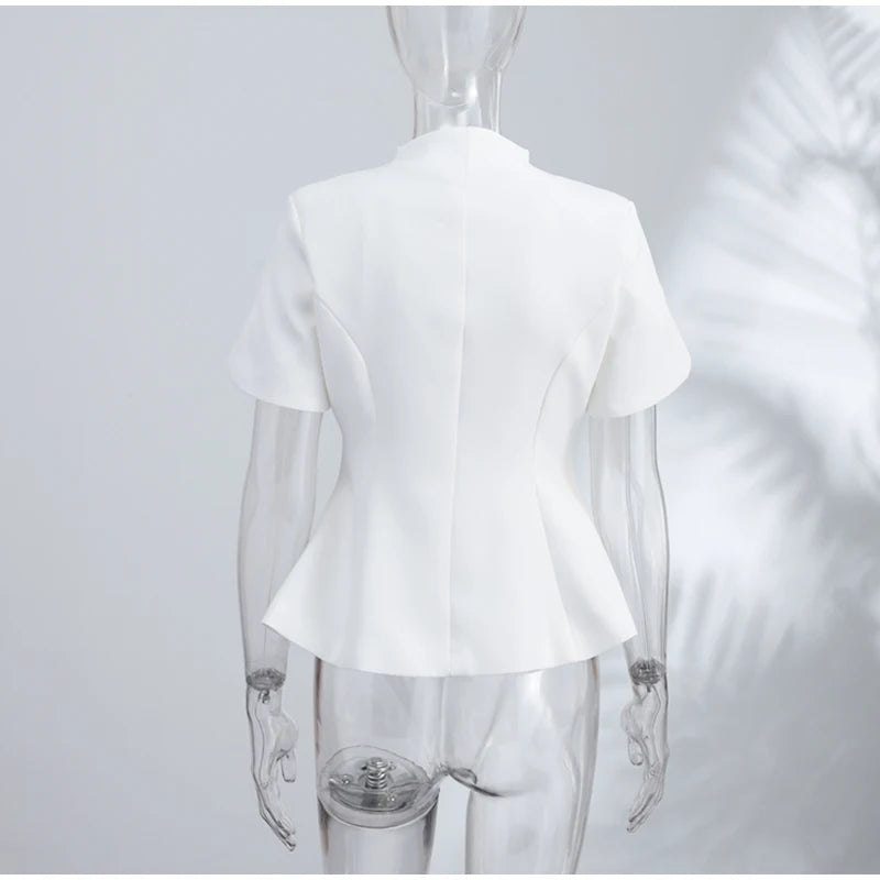 2026 Spring Summer Short Puff Sleeve Frog Button Shirt For Women Stand Collar  Single Breasted Blouse Lady Chic Street Party Top