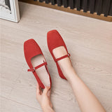 AIYUQI Women's Genuine Leather Square-Toe Ballet Flats