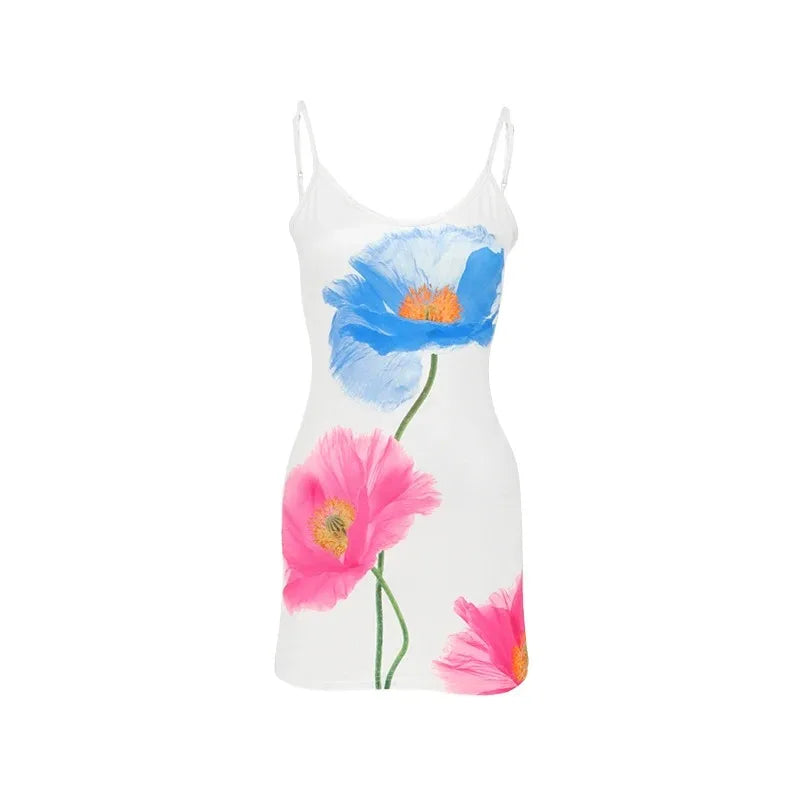 Chic Summer White Mini Dress | Elegant Sleeveless Print Streetwear