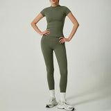 Quick-Drying Gym Leggings Set Sport Suit Short Sleeve Breathable Stretchy Slim Fitness Active Top Tight Gym Set