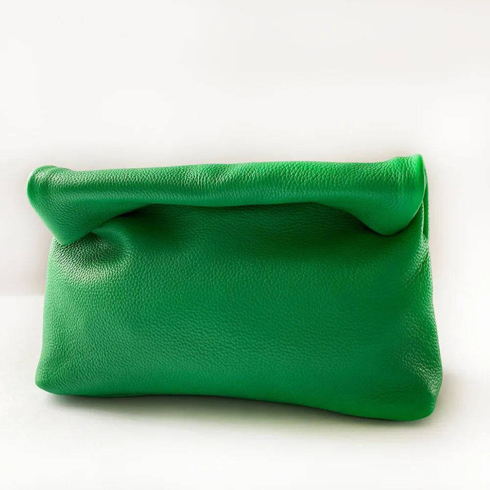 100% Genuine Leather Cowhide Handbag High Quality Leather Women's Foldable Designer Handbag Simple Magnet Handle Bags