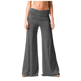 Women's Flowy Wide Leg Yoga Pants High Waisted Fold-Over Stretchy Palazzo Pants Soft Comfy Dance Pants for Pilates Daily Casual