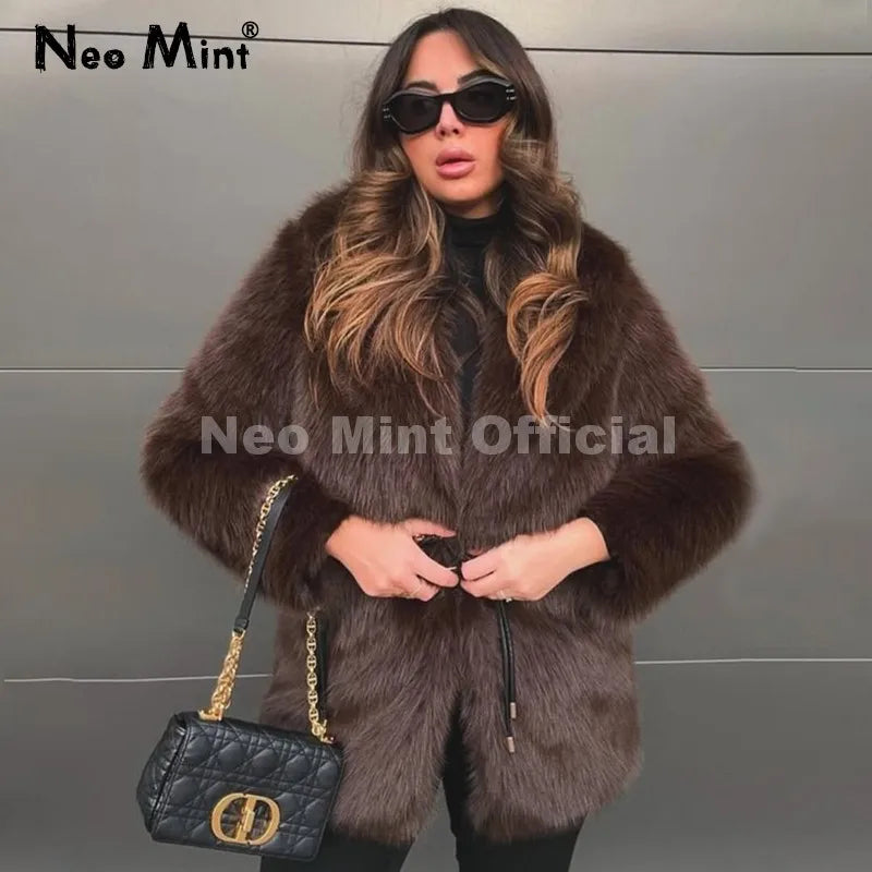 Elegant Winter Walnut Faux Fur Overcoat