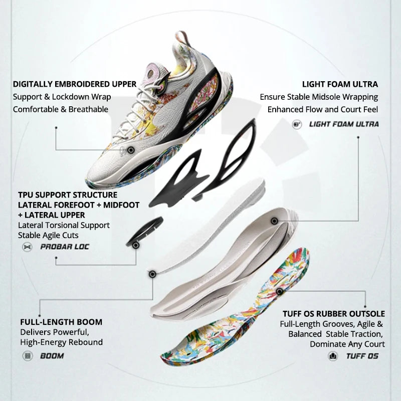 Li-Ning Men's Wade DLO 2 On Court Basketball Shoes BOOM Cushion Stable Support Lightweight LiNing Durable Sports Shoes ABPW013