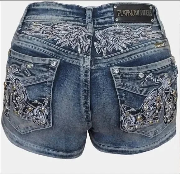Women's Y2K Wing Embroidered Denim Shorts