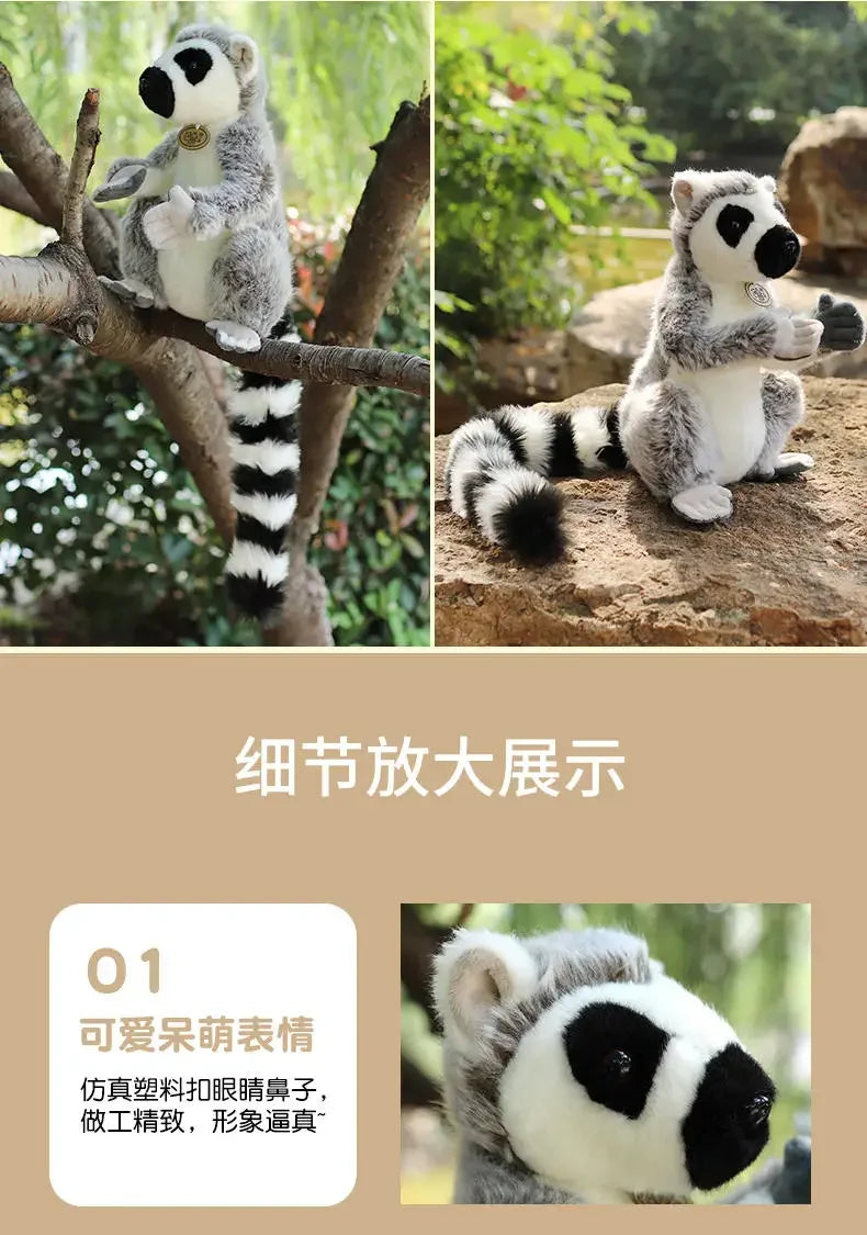 28cm Wild Lemur Plush Toy – Lifelike Stuffed Animal