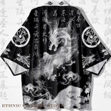 Men's Dragon Print Kimono Cardigan — Oversized Haori Yukata Shirt