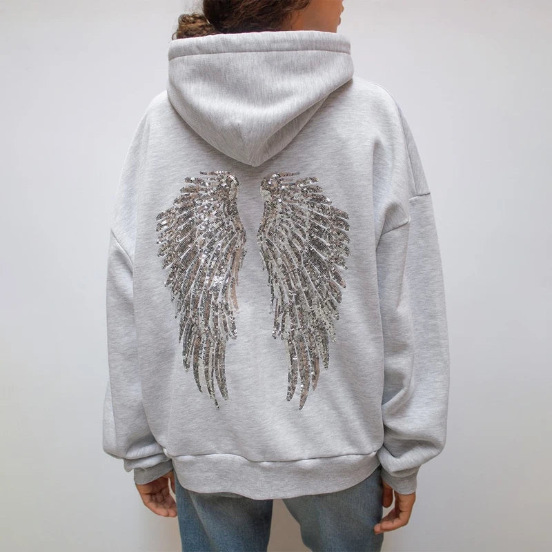 Women's Y2K Sequin Angel Wings Hoodie
