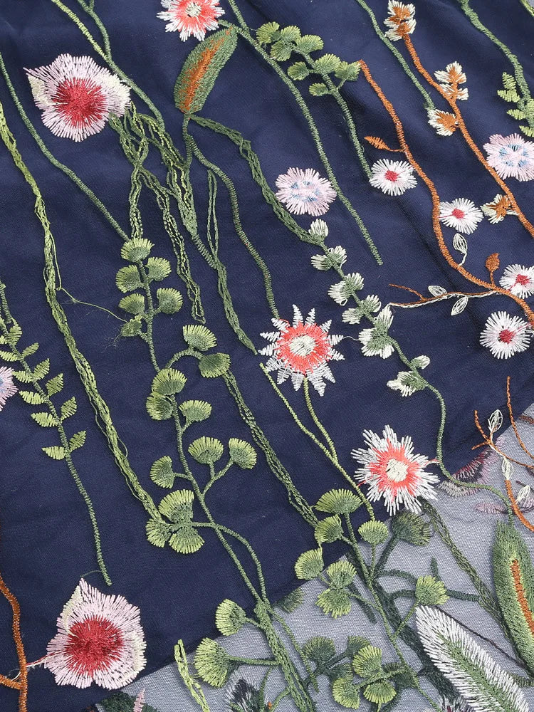 Tonval Floral Embroidered Mesh Midi Skirt – Elegant & Vintage