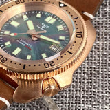 Mother of Pearl Material Green Luminous Dial CuSn8 Solid Bronze Turtle Sapphire Glass Diver Japan NH35 Watch 200m Waterproof