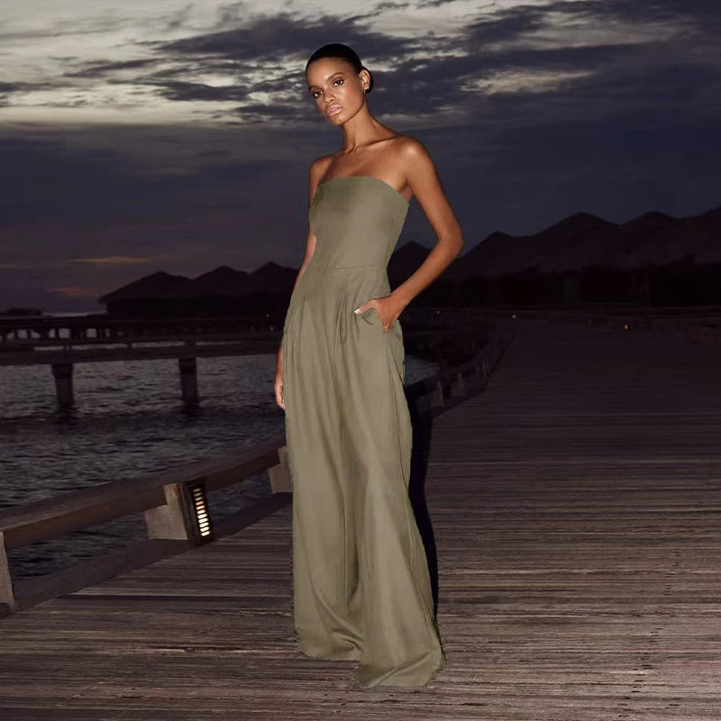 Floral Strapless Vest & Straight-Leg Trouser Set