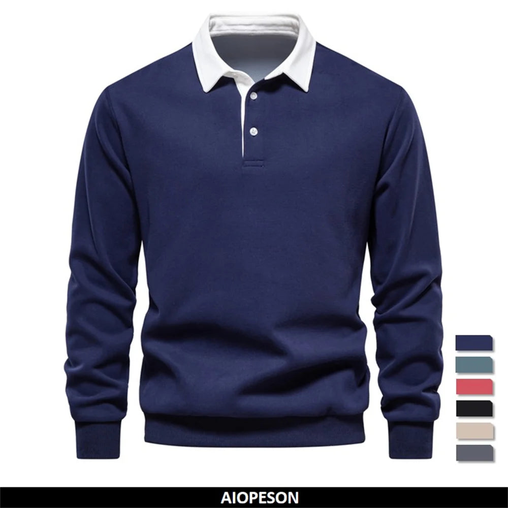 Men’s Cotton-Blend Polo Collar Sweatshirt