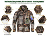 Men's Silent Camouflage Hunting Jacket Soft Shell Outdoor Hiking Fishing Hooded Coat Waterproof Fleece Tactical Jackets