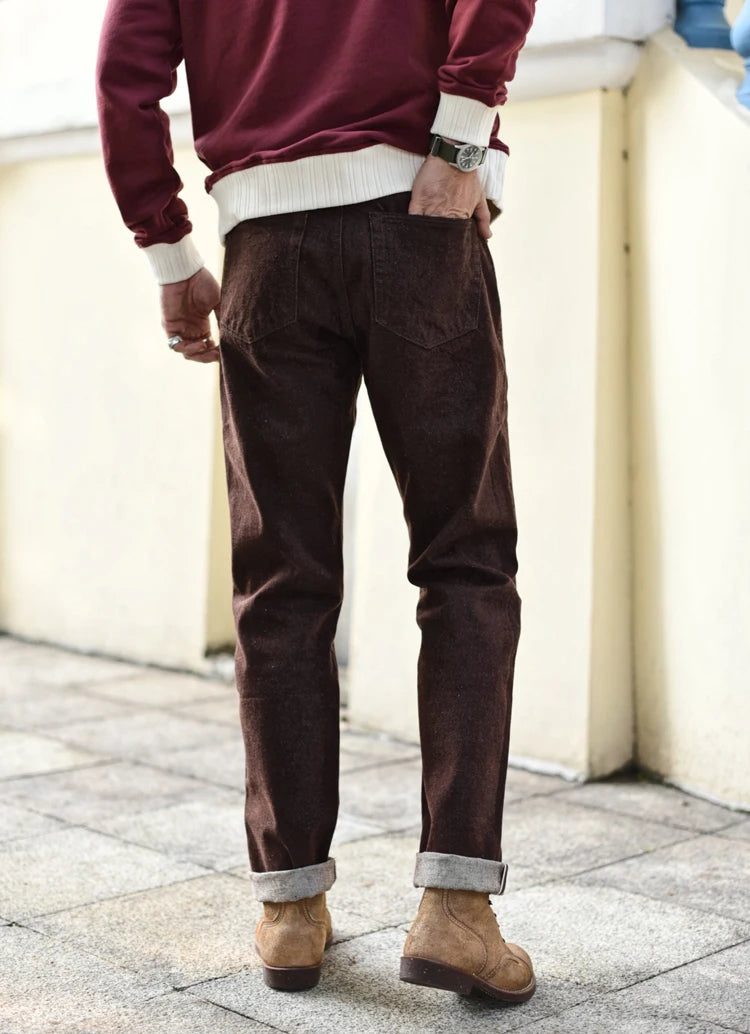 SauceZhan Brown Selvedge Denim Tapered Jeans – 13.8 oz