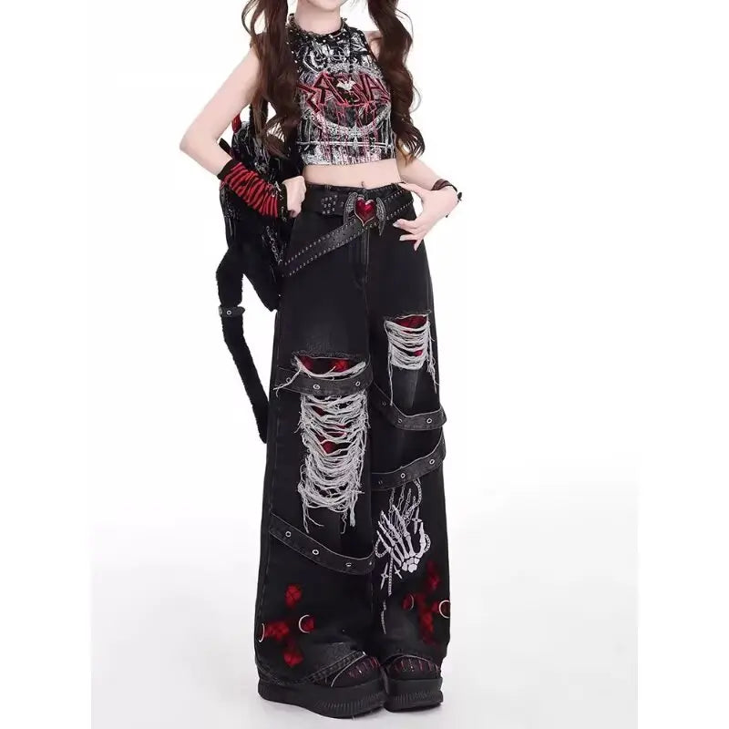 Retro Punk Relaxed Denim Pants