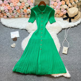 Elegant Collared Knit A-Line Midi Dress